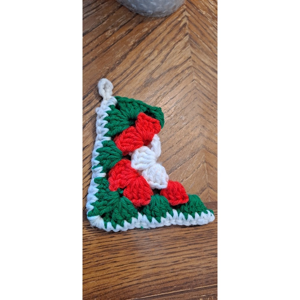 Vintage Miniature Crochet Christmas Stocking Holiday Ornament 5x4.5